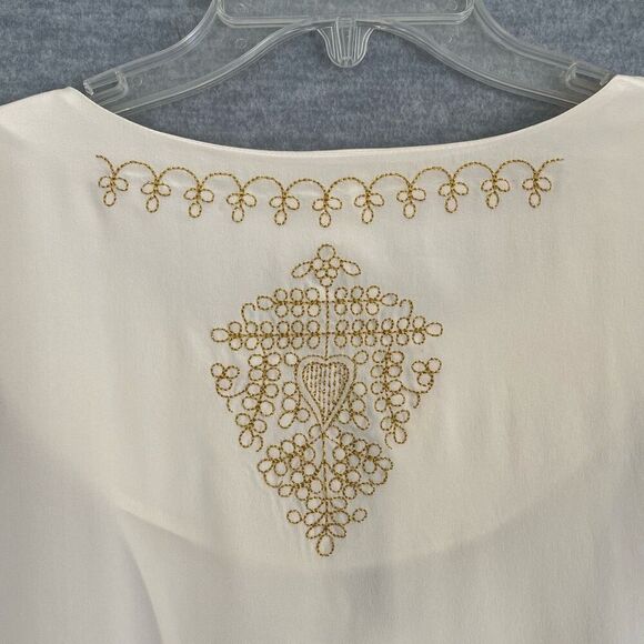 Diane von Furstenberg Embroidered Silk Tunic Womens 1X Cream Gold Sheer Elegant - Picture 6 of 10